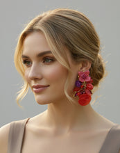 Load image into Gallery viewer, KALINGER PARIS DRAMATIC RED PINK FLORAL BOUQUET VINTAGE EARRINGS 1980's