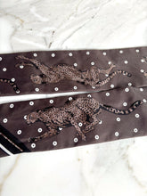 Load image into Gallery viewer, HERMES FRINGED BEADED TWILLY SILK LEATHER FRINGE LES GUEPARDS