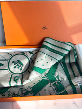 Load image into Gallery viewer, HERMES GREEN LA PROMENADE DU MATIN CASHMERE SILK SHAWL NEW WITH TAGS