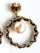 Load image into Gallery viewer, CHANEL XXL 1992 GRIPOIX PEARL LEATHER HOOP EARRINGS