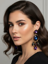 Load image into Gallery viewer, ZOE COSTE FRANCE 1980s VINTAGE CRYSTAL AND GLASS CABOCHON CHANDELIER EARRINGS