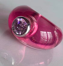 Load image into Gallery viewer, BON BON RING PINK RESIN WITH PINK CZ