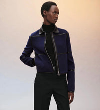 Load image into Gallery viewer, HERMES TATERSAL CASHMERE LAMB LEATHER NAVY BLUE JACKET NEW