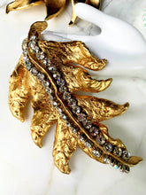 Load image into Gallery viewer, CHANEL MASSIVE SCULPTURAL CRYSTAL GILT LEAF TEXTURED BROOCH RARE 1990