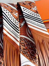 Load image into Gallery viewer, HERMES SET OF 2 FESTIVAL DES AMAZONES BANDANA SILK LEATHER FRINGE TWILLY BARENIA