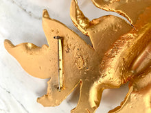Load image into Gallery viewer, CHANEL MASSIVE SCULPTURAL CRYSTAL GILT LEAF TEXTURED BROOCH RARE 1990