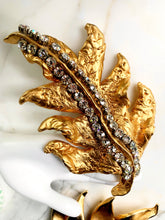 Load image into Gallery viewer, CHANEL MASSIVE SCULPTURAL CRYSTAL GILT LEAF TEXTURED BROOCH RARE 1990