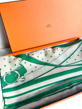 Load image into Gallery viewer, HERMES GREEN LA PROMENADE DU MATIN CASHMERE SILK SHAWL NEW WITH TAGS