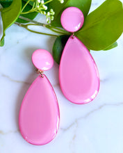 Load image into Gallery viewer, FRANCINE BRAMLI PARIS BARBIE PINK RESIN LUCITE DANGLE EARRINGS