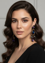 Load image into Gallery viewer, ZOE COSTE FRANCE 1980s VINTAGE CRYSTAL AND GLASS CABOCHON CHANDELIER EARRINGS