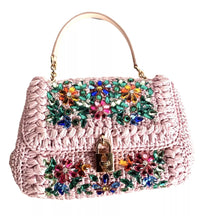 Load image into Gallery viewer, DOLCE & GABBANA PINK RAFFIA CRYSTAL BAG