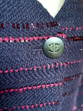 Load image into Gallery viewer, CHANEL 2000 BUGUNDY SEQUINS LESAGE NAVY TWEED JACKET