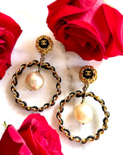 Load image into Gallery viewer, CHANEL XXL 1992 GRIPOIX PEARL LEATHER HOOP EARRINGS