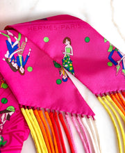 Load image into Gallery viewer, HERMES SILK FRINGED TWILLY PINK EX-LIBRIS LES PARISIENNES