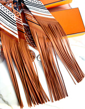Load image into Gallery viewer, HERMES SET OF 2 FESTIVAL DES AMAZONES BANDANA SILK LEATHER FRINGE TWILLY BARENIA