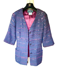 Load image into Gallery viewer, CHANEL 2000 BUGUNDY SEQUINS LESAGE NAVY TWEED JACKET