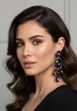 Load image into Gallery viewer, ZOE COSTE FRANCE 1980s VINTAGE CRYSTAL AND GLASS CABOCHON CHANDELIER EARRINGS