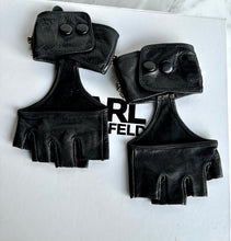 Load image into Gallery viewer, KARL LAGERFELD LEATHER CRYSTAL FINGERLESS GLOVES NEW