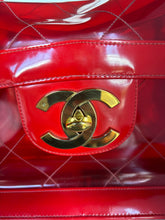 Load image into Gallery viewer, CHANEL 1995 RED PATENT PVC RUNWAY MAXI JUMBO VINTAGE BAG