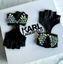 Load image into Gallery viewer, KARL LAGERFELD LEATHER CRYSTAL FINGERLESS GLOVES NEW