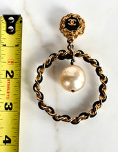 Load image into Gallery viewer, CHANEL XXL 1992 GRIPOIX PEARL LEATHER HOOP EARRINGS