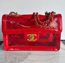 Load image into Gallery viewer, CHANEL 1995 RED PATENT PVC RUNWAY MAXI JUMBO VINTAGE BAG
