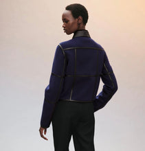 Load image into Gallery viewer, HERMES TATERSAL CASHMERE LAMB LEATHER NAVY BLUE JACKET NEW