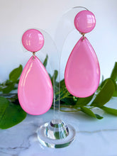 Load image into Gallery viewer, FRANCINE BRAMLI PARIS BARBIE PINK RESIN LUCITE DANGLE EARRINGS
