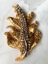 Load image into Gallery viewer, CHANEL MASSIVE SCULPTURAL CRYSTAL GILT LEAF TEXTURED BROOCH RARE 1990