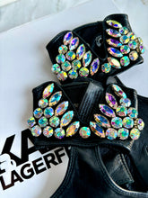 Load image into Gallery viewer, KARL LAGERFELD LEATHER CRYSTAL FINGERLESS GLOVES NEW