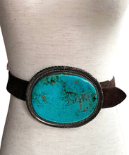 Load image into Gallery viewer, GENUINE MASSIVE TURQUOISE STERLING SILVER BUCKLE SIGNED w/2 BELT STRAPS