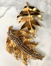 Load image into Gallery viewer, CHANEL MASSIVE SCULPTURAL CRYSTAL GILT LEAF TEXTURED BROOCH RARE 1990