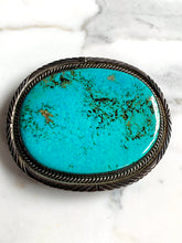Load image into Gallery viewer, GENUINE MASSIVE TURQUOISE STERLING SILVER BUCKLE SIGNED w/2 BELT STRAPS