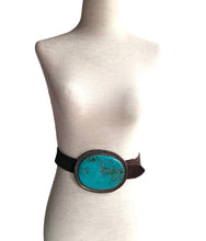 Load image into Gallery viewer, GENUINE MASSIVE TURQUOISE STERLING SILVER BUCKLE SIGNED w/2 BELT STRAPS