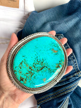 Load image into Gallery viewer, GENUINE MASSIVE TURQUOISE STERLING SILVER BUCKLE SIGNED w/2 BELT STRAPS
