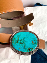 Load image into Gallery viewer, GENUINE MASSIVE TURQUOISE STERLING SILVER BUCKLE SIGNED w/2 BELT STRAPS