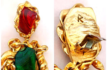 Load image into Gallery viewer, FRENCH 1980s BAROQUE RED EMERALD RESIN EARRINGS CUFF SET