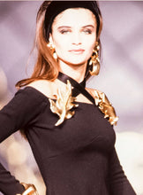 Load image into Gallery viewer, CHANEL MASSIVE SCULPTURAL CRYSTAL GILT LEAF TEXTURED BROOCH RARE 1990