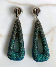 Load image into Gallery viewer, FRENCH DISCO MASSIVE OMBRÉ GREEN GLITTER DANGLE EARRINGS