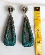 Load image into Gallery viewer, FRENCH DISCO MASSIVE OMBRÉ GREEN GLITTER DANGLE EARRINGS