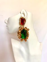 Load image into Gallery viewer, FRENCH 1980s BAROQUE RED EMERALD RESIN EARRINGS CUFF SET
