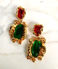 Load image into Gallery viewer, FRENCH 1980s BAROQUE RED EMERALD RESIN EARRINGS CUFF SET
