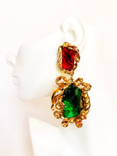 Load image into Gallery viewer, FRENCH 1980s BAROQUE RED EMERALD RESIN EARRINGS CUFF SET