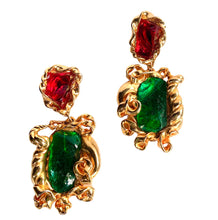 Load image into Gallery viewer, FRENCH 1980s BAROQUE RED EMERALD RESIN EARRINGS CUFF SET