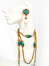 Load image into Gallery viewer, CHANEL GRIPOIX TURQUOISE HEART GLASS AND PEARL EARRINGS