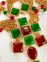 Load image into Gallery viewer, CHANEL MAJESTIC BYZANTINE EMERALD GREEN AND RED GRIPOIX GLASS CROSS NECKLACE