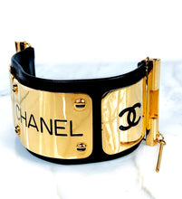 Load image into Gallery viewer, CHANEL MAGNIFICENT EXTRA WIDE LEATHER GOLD NAME PLATE PLAQUE HIPHOP CUFF BRACELET