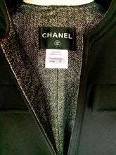Load image into Gallery viewer, CHANEL BLACK RUNWAY JACKET WITH METALLIC SILVER TWEED LINING 2012