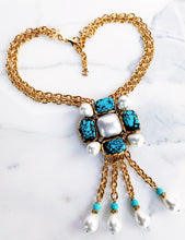 Load image into Gallery viewer, CHANEL RARE GOOSSENS MASSIVE TURQUOISE GRIPOIX GLASS PEARLS TASSEL NECKLACE