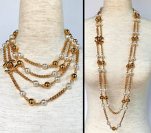 Load image into Gallery viewer, CHANEL UNIQUE TURNLOCK SET OF 2 SAUTOIR NECKLACES WITH PEARLS AND LOGOS